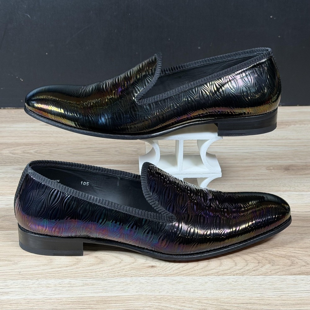 Mezlan Duque Shoes Mens Size 10.5 Black Marbleized Calfskin Loafers Spain Made